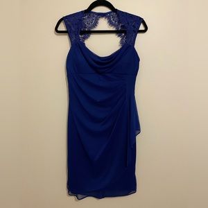 Blue open lacy back ruched dress